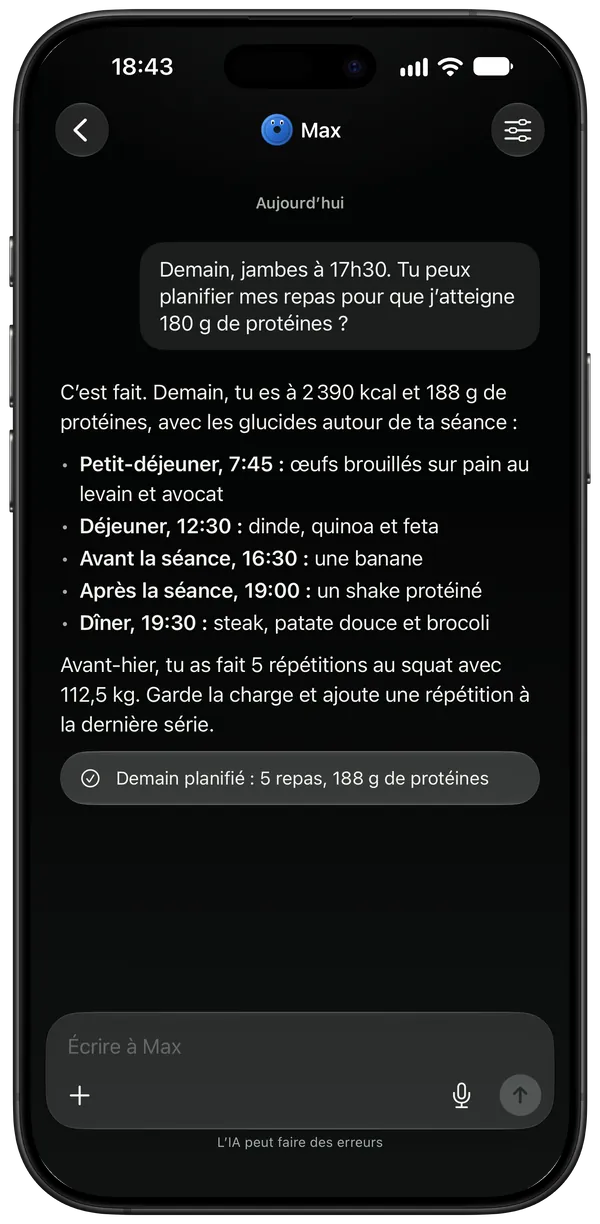 Le coach planifie les repas de demain autour d’une séance jambes