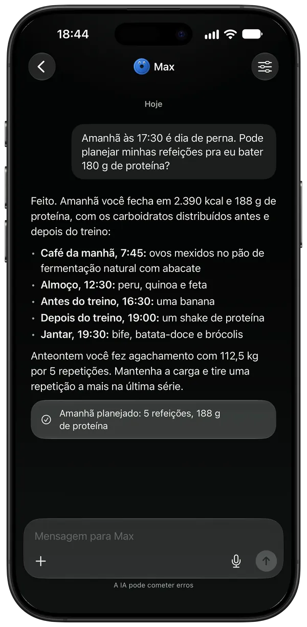 O coach planejando as refeições de amanhã em torno de um dia de perna